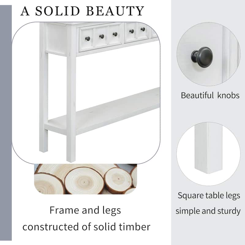 Entryway Console Table with 2 Different Size Drawers, 60" Long Solid Wood Sofa Table, Bottom Shelf and Wide Desktop