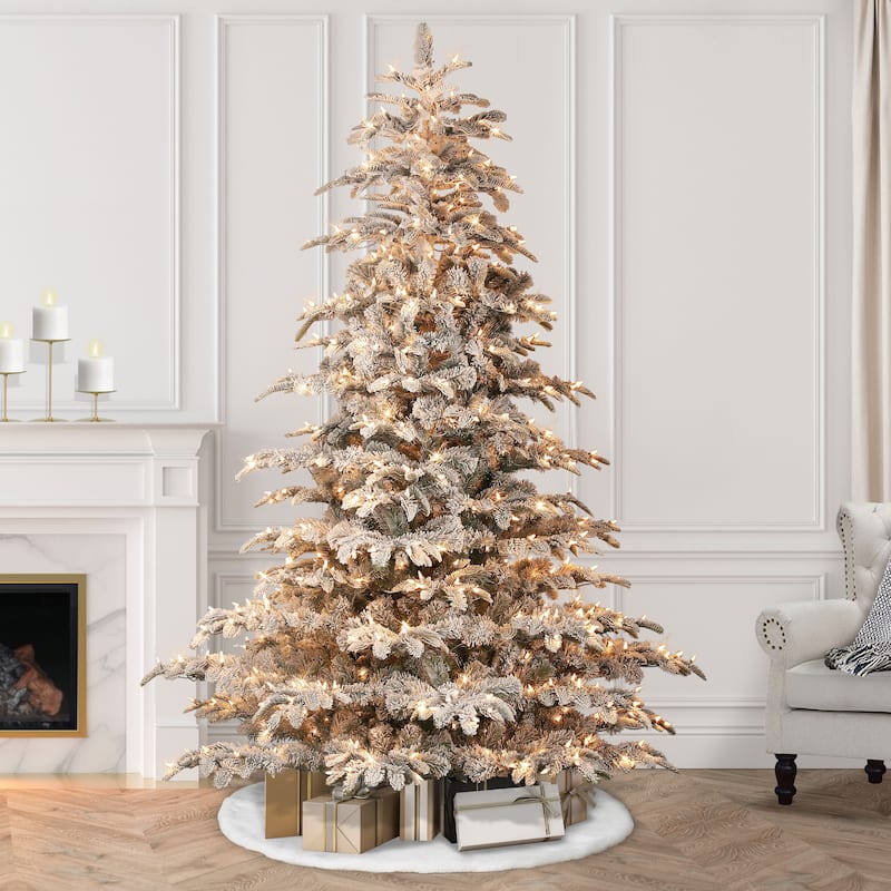 Puleo International 7.5 ft. Pre-Lit Aspen Fir Flocked Artificial Christmas Tree - 7.5 Foot
