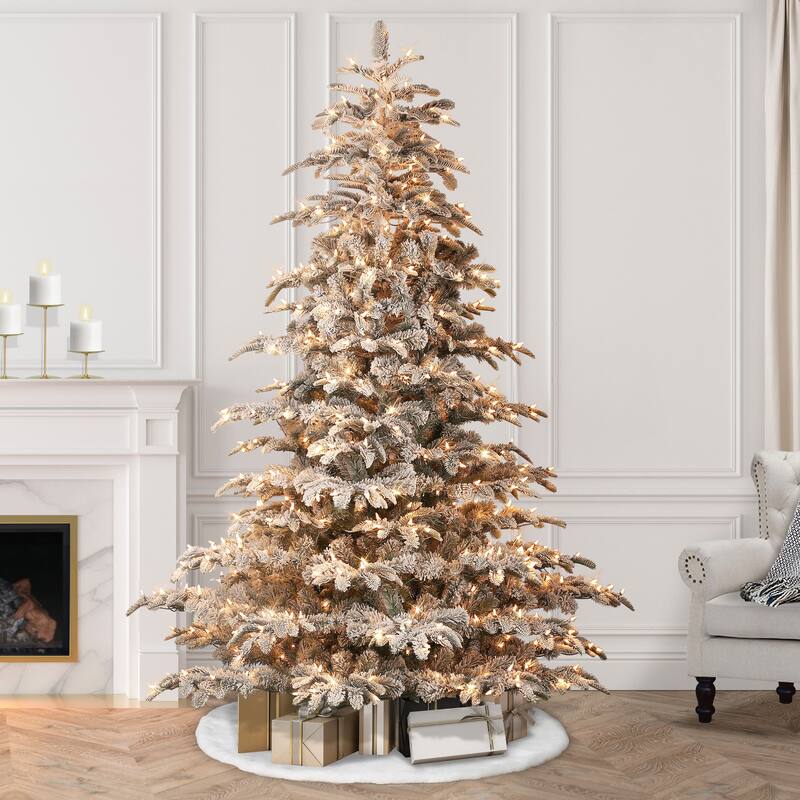Puleo International Pre-Lit 6.5' Flocked Aspen Fir Artificial Christmas Tree - Green