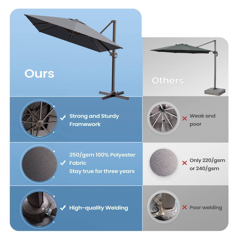 Outdoor 10x12.5 FT Patio Cantilever Umbrella with Weighted Base