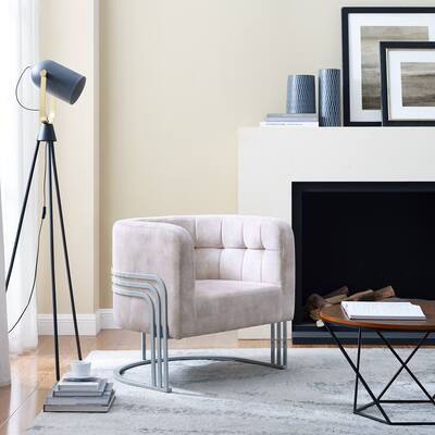 Corvus Hernals Velvet Tufted Curved Back Barrel Accent Chair