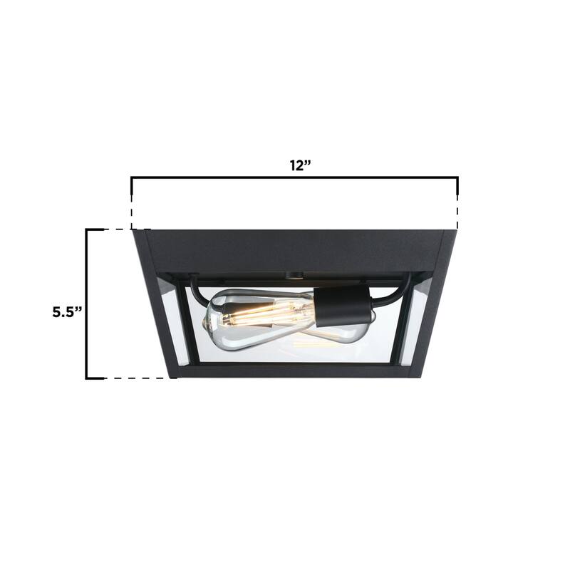Westinghouse Lighting Peterson 12 Inch, Two Light Outdoor Flush Mount Ceiling Fixture, Textured Black Finish, Clear Glass