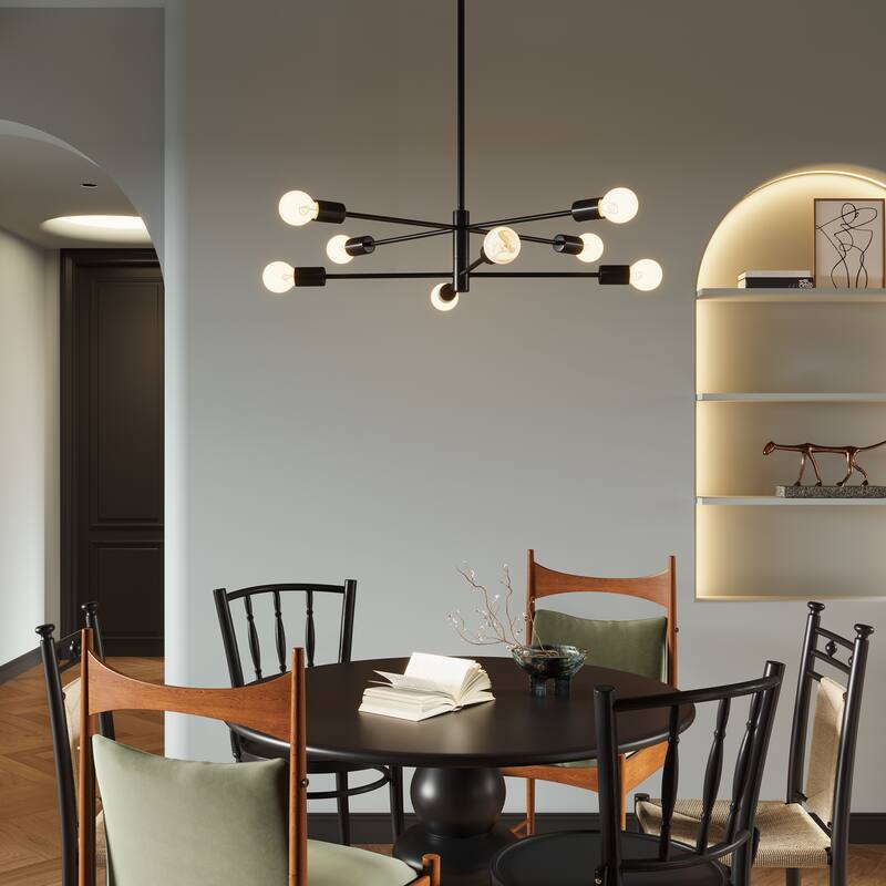 8-Light Metal Dimmable Sputnik Chandelier for Dining Room
