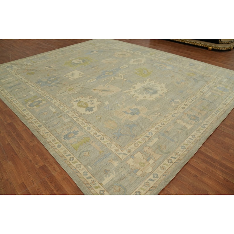 Vegetable Dye Wool Oushak Turkish Large Rug, Floral Geometric Carpet - 14' 6'' X 12' 3''