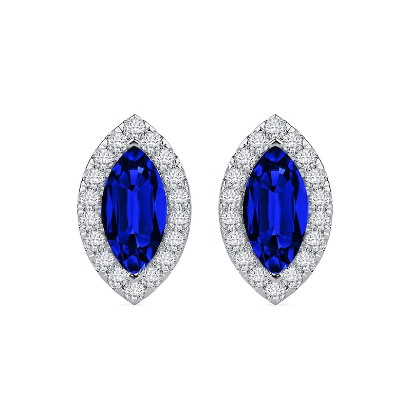 Auriya 14k Gold Lab Grown Gemstone Blue Sapphire Stud Earrings Marquise 0.25 to 5.00 ct. tw. Halo Push-Back