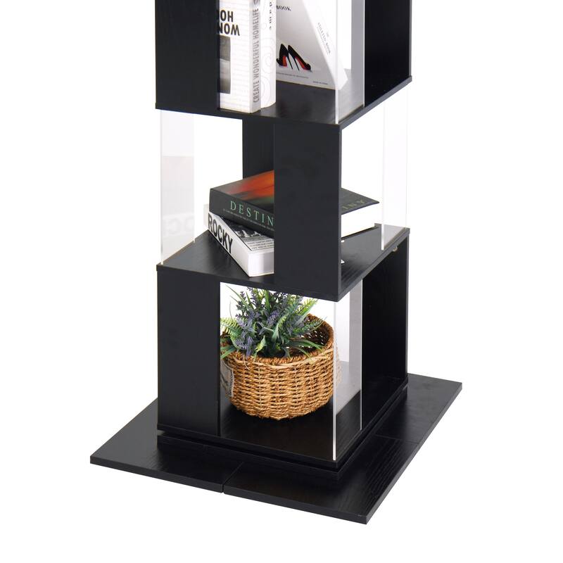 6 tier Rotating Bookshelf, Floor Rack Simple Bookcase with Acrylic plate Bookshelf with anti-toppling base