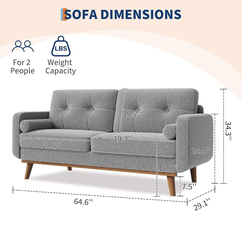 2 Seater Teddy Fleece Boucle Upholstered Sofa Loveseat Couch for Home