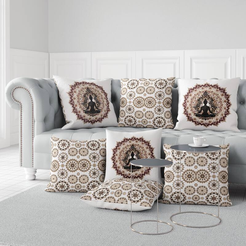 Inner Peace Circle Faux Suede Pillow With Removable Cover in White Brown Black