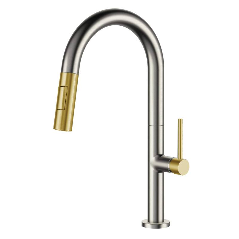 Fine Fixtures Pull Down Single Handle Kitchen Faucet - Satin Nickel - Satin Brass