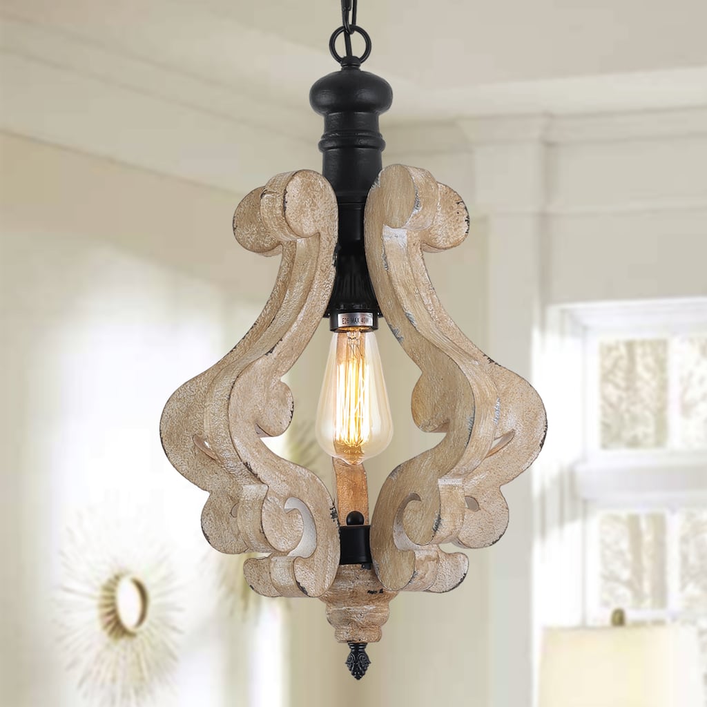 Starsky 1-Light Rustic Wood Ceiling Light Farmhouse Lantern Pendant