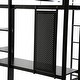 preview thumbnail 3 of 6, Black Twin Size Metal Loft Bed, Long Desk, Wooden Shelves, Guardrails, Built-in Ladders
