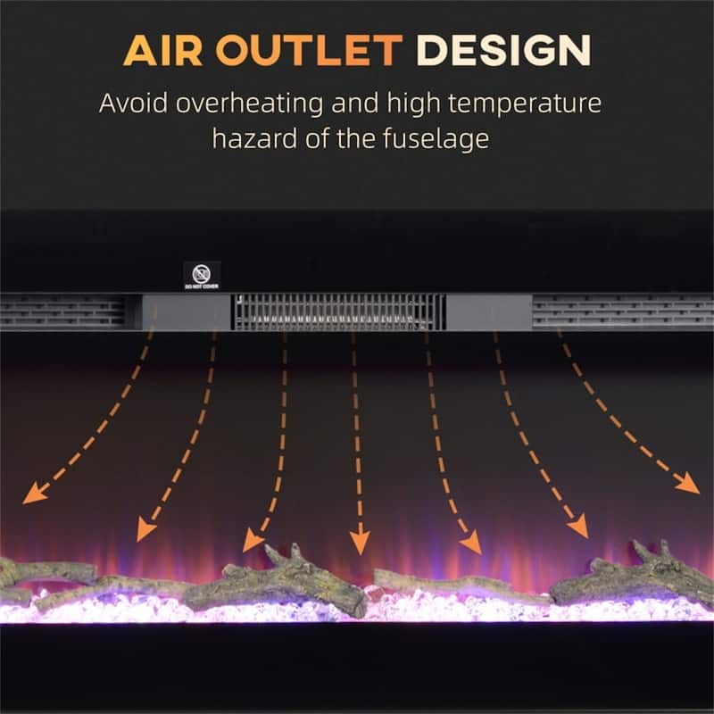 Black Wall-Mount Electric Fireplace 50" with Remote and Recessed Design Adjustable Flame & Heater