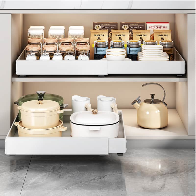 Pull Out Cabinet Organizer Slide Out Spice Rack Pantry Storage Drawer - White