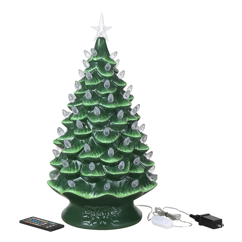 24 in. Nostalgic Ceramic Tree with RGB Lightshow - Green