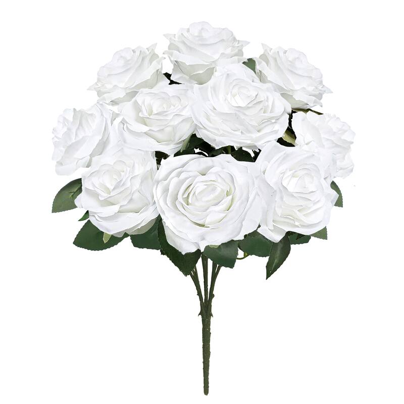 Set of 2 Artificial Queen Rose Flower Stem Bush Bouquet 18in - 18" L x 11.5" W x 11.5" DP - White