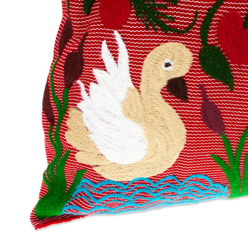 Novica Handmade Jungle Wings Embroidered Cotton Cushion Cover