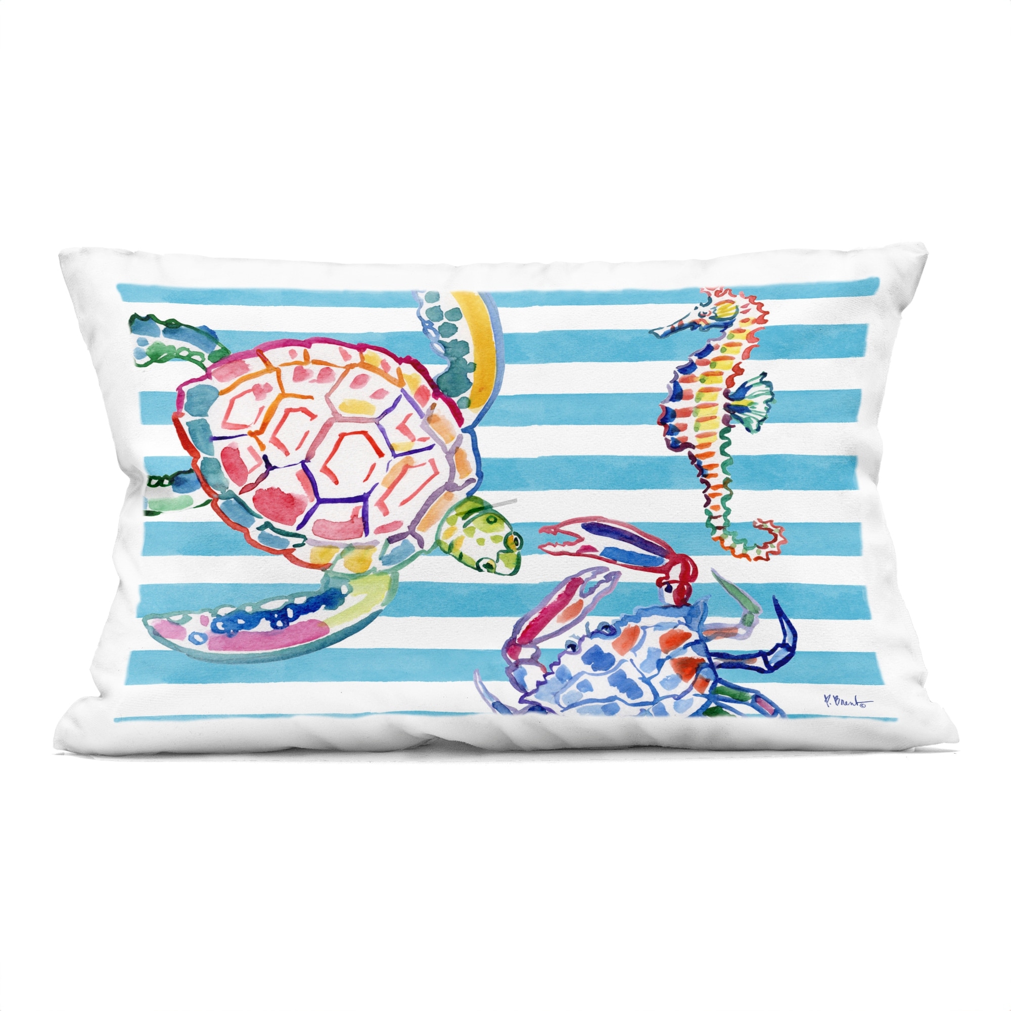 Stupell Brushed Sea Life on Stripes Decorative Printed Throw Pillow Design by Paul Brent