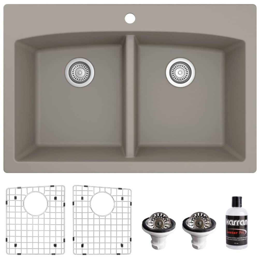 Karran USA QT-710-PK1 Quartz QT 33" Drop In Double Basin Quartz