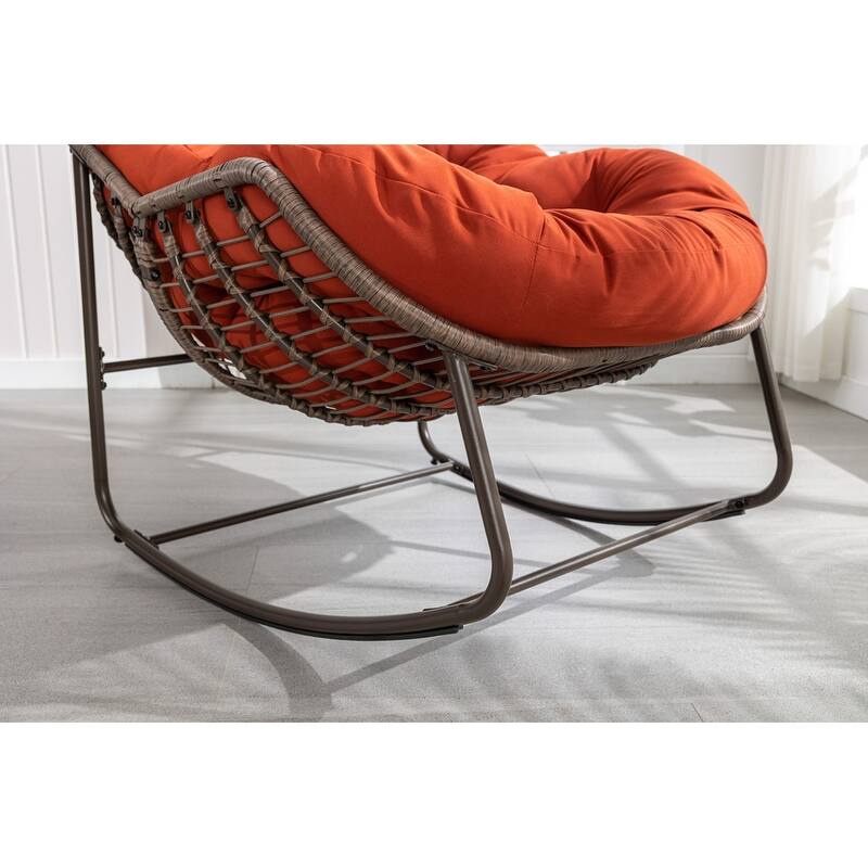 Premium Oversized Rattan Rocking Chair with Padded Cushion - Comfortable Recliner for Indoor & Outdoor Relaxation