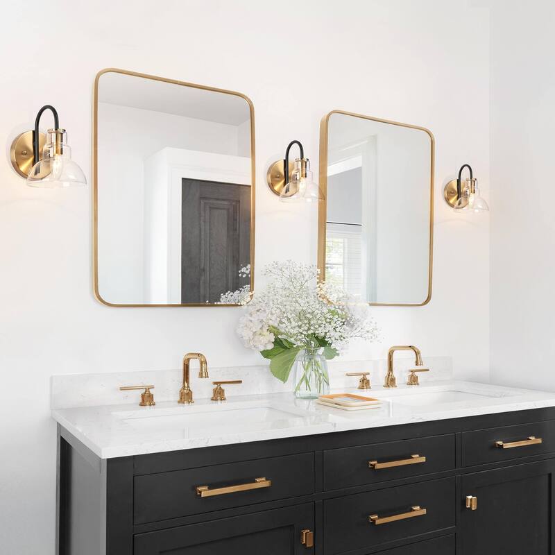 Modern Black Gold 1-Light Wall Sconce Lighting Glass Bathroom Vanity Lights - 5.5" L x 7.5" W x 8" H