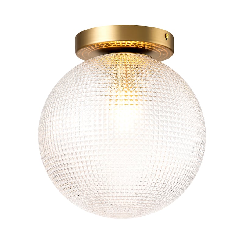 Gilles 1-Light 9.8 in. Antique Brass Globe Bubble Flush Mount with Pattern Prismatic Glass - 9.8"