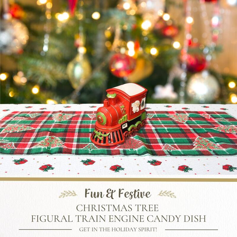 Spode Christmas Tree Figural Train Engine Candy Dish - 9.75" D x 8" H