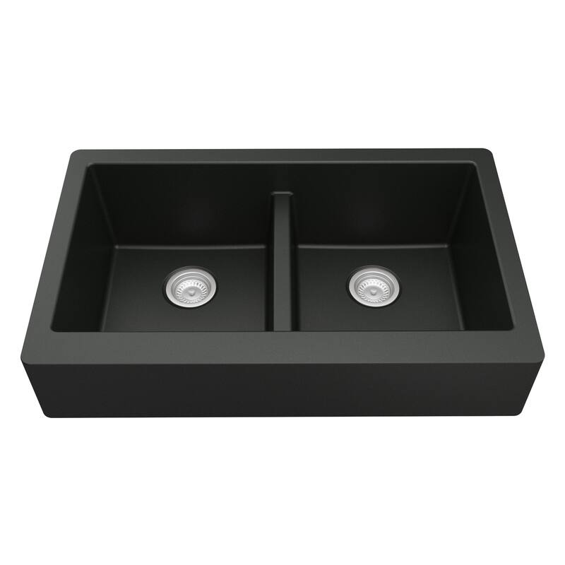 Karran Retrofit Farmhouse Quartz 34 in. Double Bowl 50/50 Sink Kit