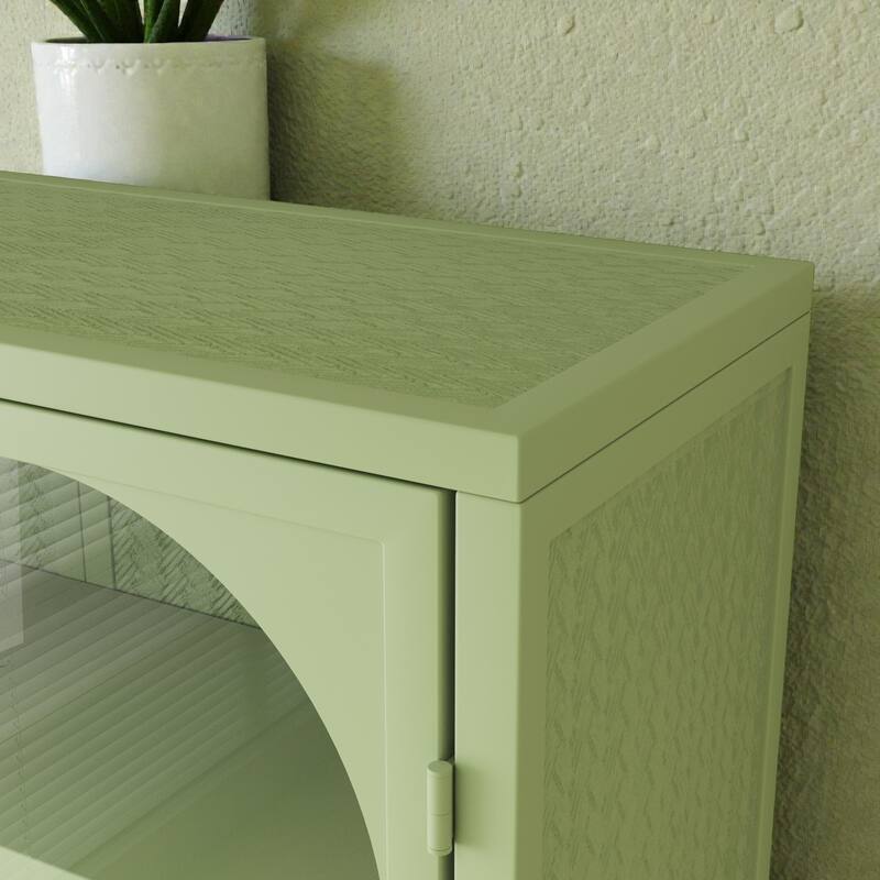 27.56" Modern Glass Door Wall Cabinet with Woven Pattern, 3-Tier Storage Iron and Tempered Glass Cabinet