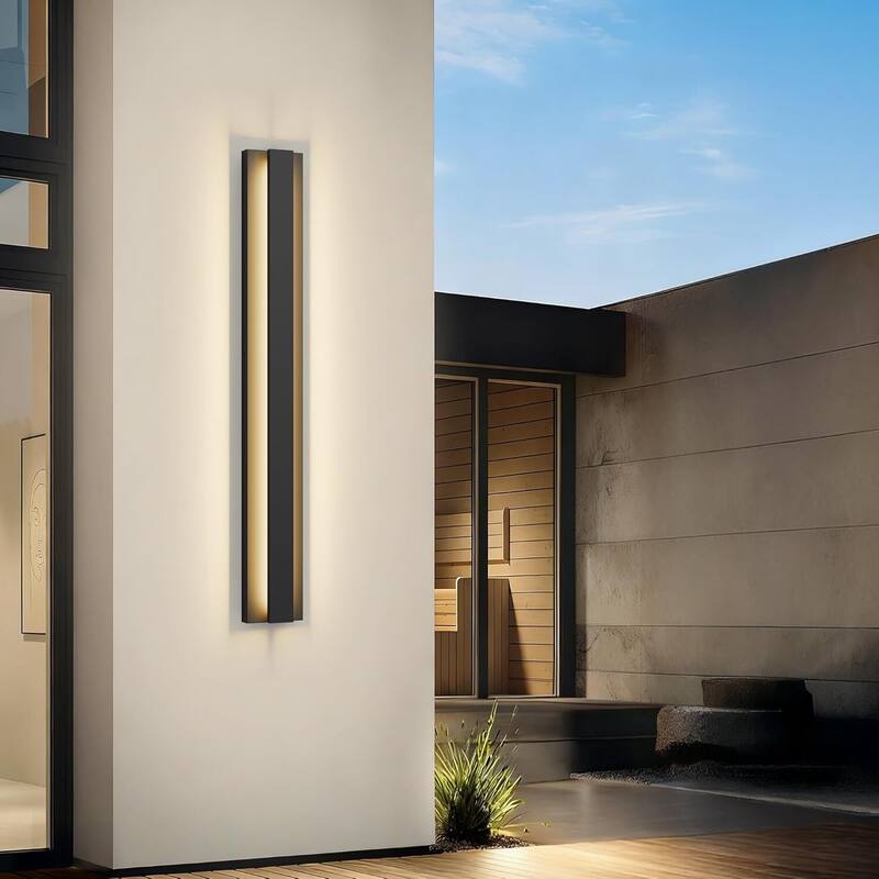 Black Modern/Contemporary LED Outdoor Wall Lantern Sconce 1 or 2 Set - 39.4inch