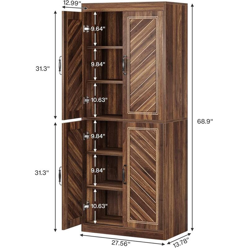 Tall Farmhouse Pantry Storage Cabinet for Kitchen, Dining Room, Living Room, Brown