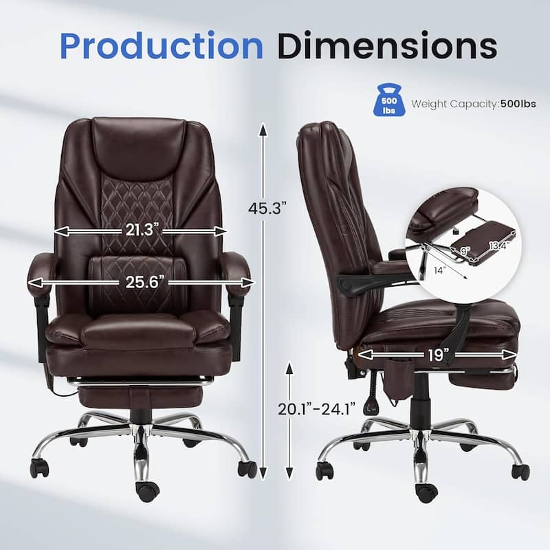 Ergonomic 6-Point Massage Office Chair with Heating, Reclining Function, Retractable Footrest, and Adjustable Armrests