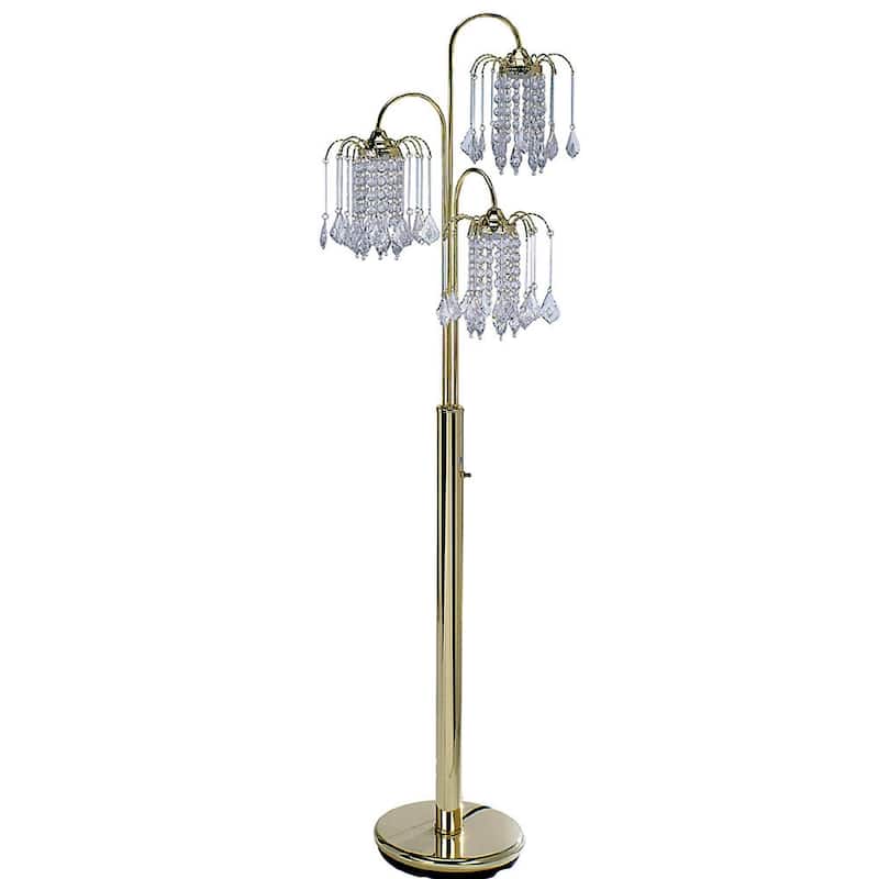 HomeRoots 63" Gold Three Lights Candelabra Floor Lamp With Clear Faux Crystal Shades - 66 X 19 X 19