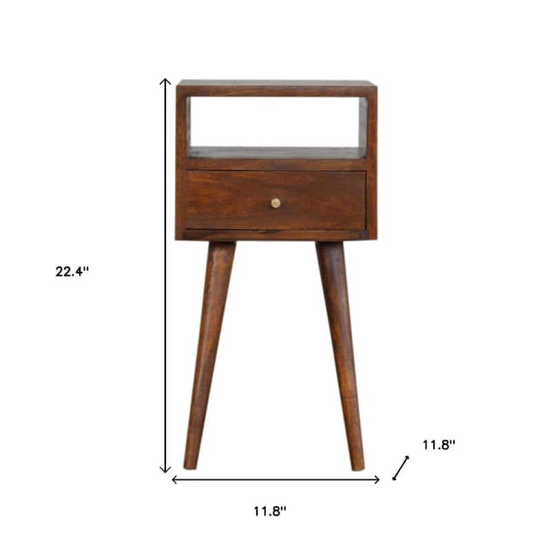 HomeRoots 22" Chestnut Solid Wood Square One Drawer Nightstand