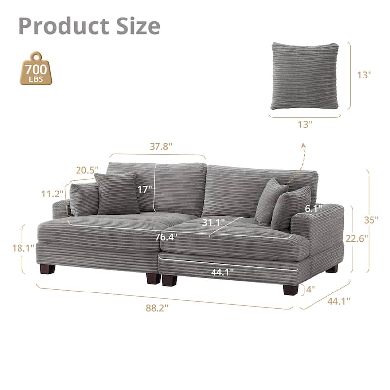 87-in Modern 3-Seater Upholstered Sofa Couch Chenille Design for Living Room
