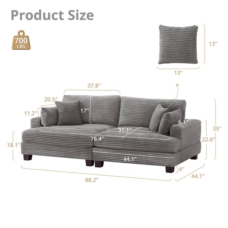 88"W 3-Seater Sofa Chenille Upholstered Couch Modern Loveseat Sofa Wooden Frame Sofa for Living Room