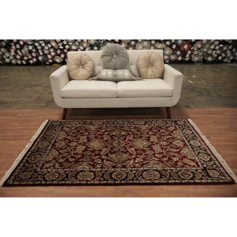 Hand Knotted Oriental 100% Wool Carpet Traditional Floral Red Agra Area Rug - 6' 1'' X 4' 0''