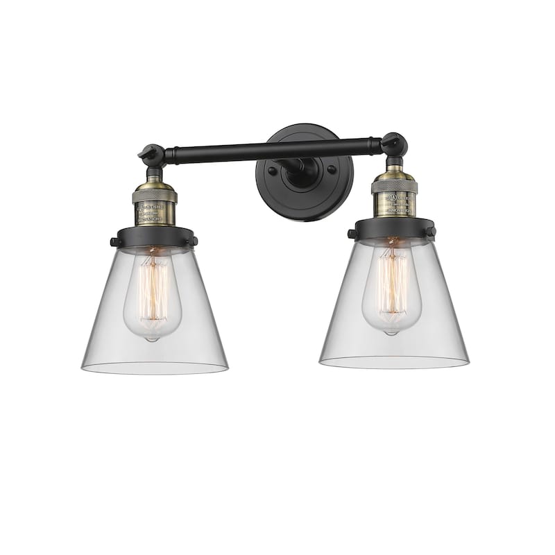 Innovations Lighting Small Cone 2 Light 16" Wide Bathroom Vanity Light - Black Antique Brass / Clear