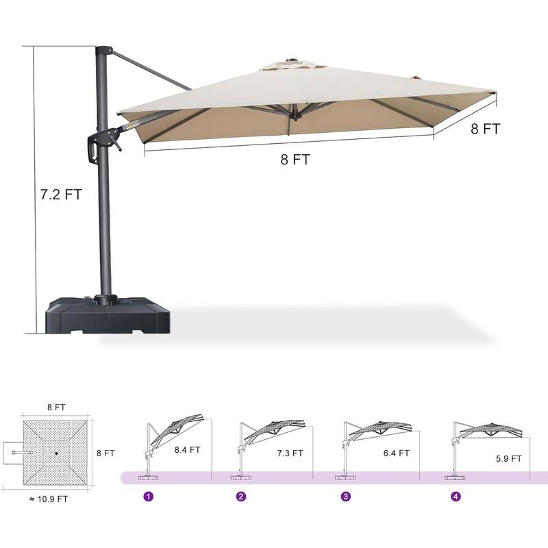 PURPLE LEAF 8ft Patio Umbrella with Base for Pool Outdoor Cantilever Umbrella Swimming Pool Umbrella with 360°Rotation