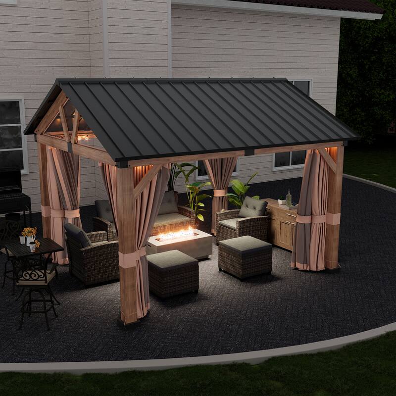 10 ft. x 12 ft. Galvanized Steel Roof Gazebo with Curtains