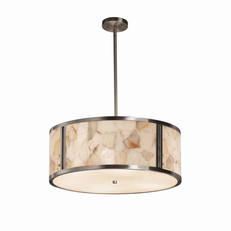 Justice Design Alabaster Rocks Tribeca 6-light Brushed Nickel Pendant - Brushed Nickel, Off-White