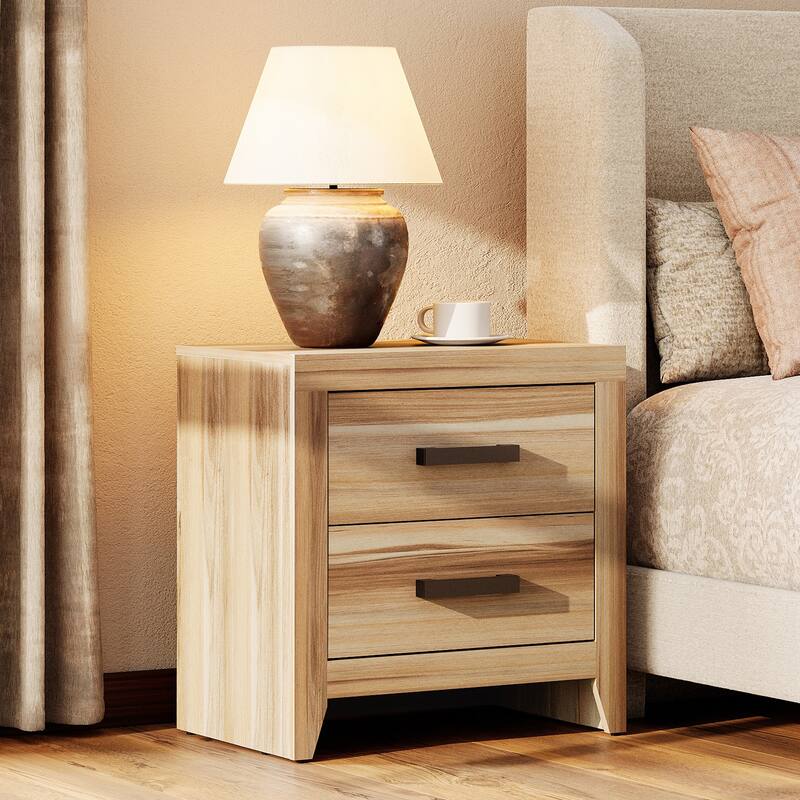 WAMPAT Farmhouse End Table with 2 Storage Drawers - Rustic Brown Accent Table for Bedroom & Living Room - Two-tone-1PCS