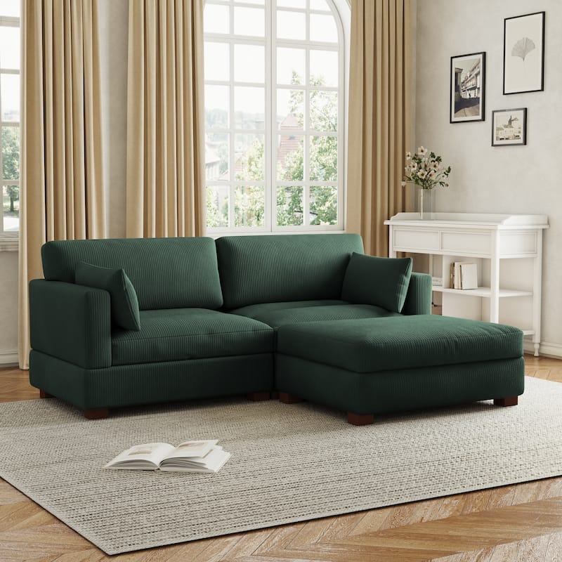 85in.W Corduroy Modular 3-Piece L-Shaped Sectional Sofa with Ottoman