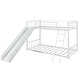 preview thumbnail 9 of 15, Twin over Twin Metal Bunk Bed with Inclined Ladder, Slide, Railings and Head&Footboards, White
