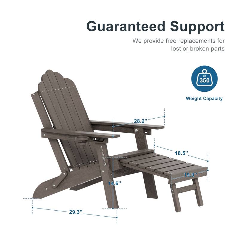 3-Position Adjustable Folding Adirondack Chair W/ Ottoman for Outdoor