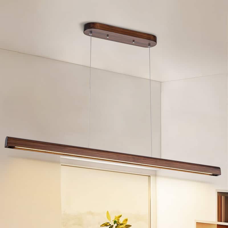 Starsky 1-Light Farmhouse Rustic Wooden Linear Pendant Integrated LED 3000K Kitchen Island Lights - 47.27'' - Walnut