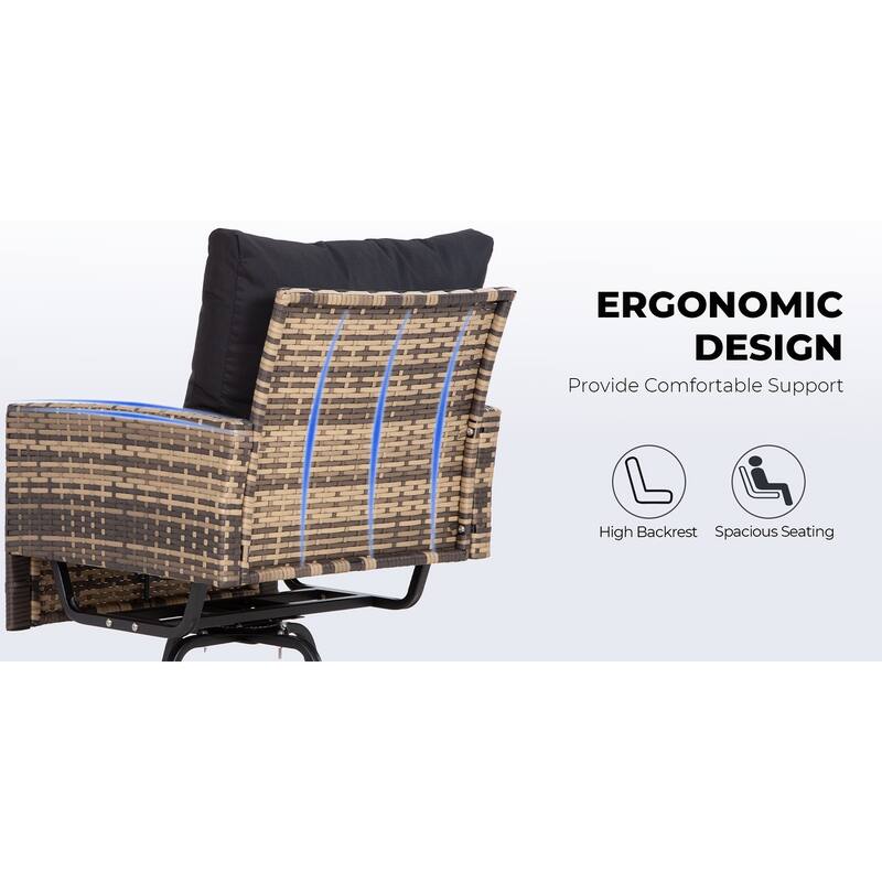 3-Piece Outdoor Patio Rattan Conversation Swivel Chairs Set with 2 Swivel Chair and Coffee Table