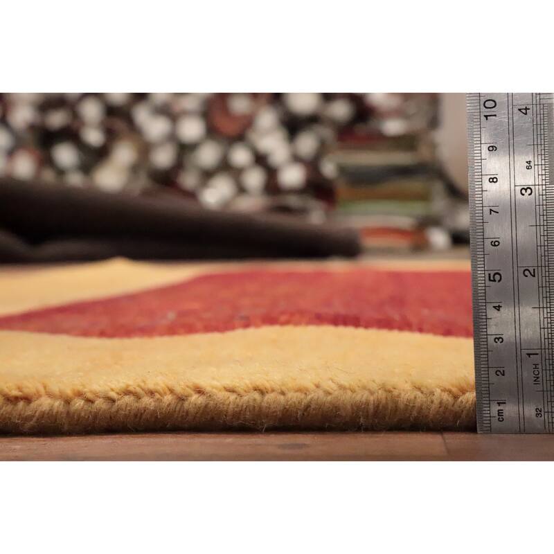 Hand Knotted Oriental 100% Wool Carpet Modern Stripe Oranges & Rust Gabbeh Area Rug - 9' 11'' X 6' 2''