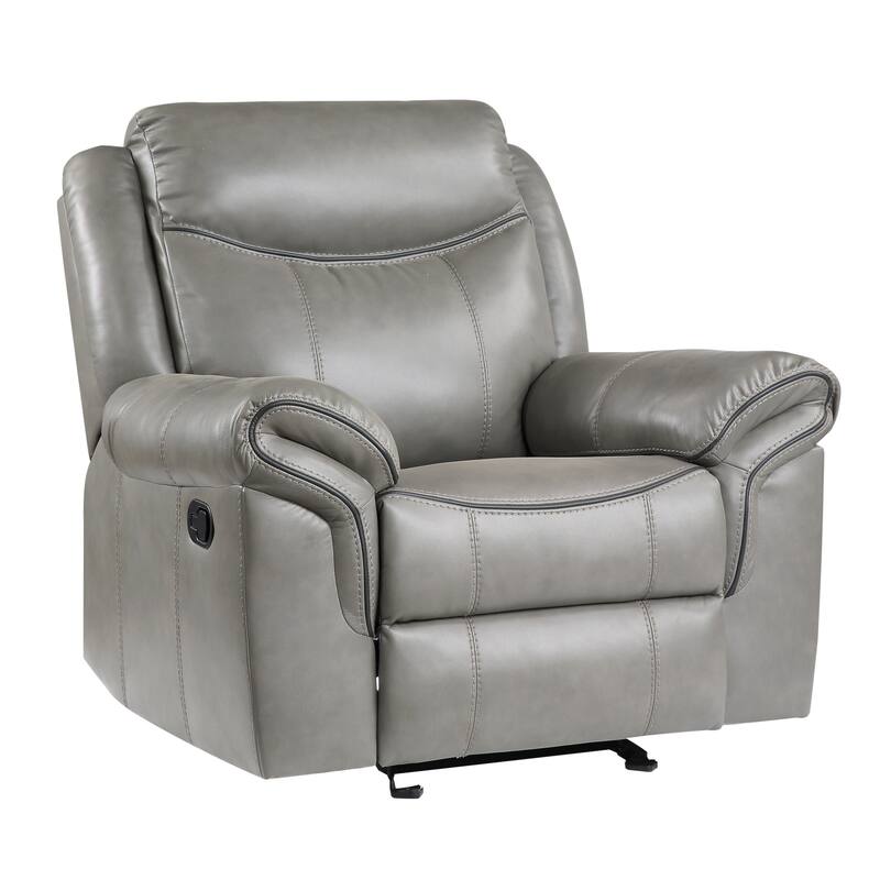 Max 42 Inch Manual Recliner Chair, Gray Faux Leather, Solid Wood, Metal