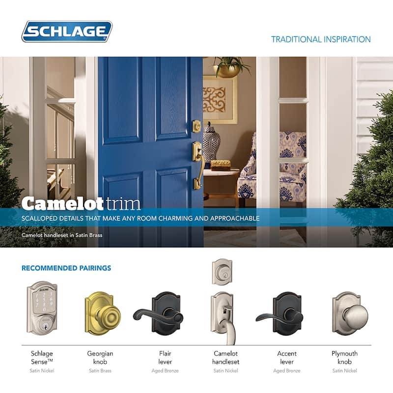 Schlage Siena Privacy Door Knob Set with Decorative Camelot Trim