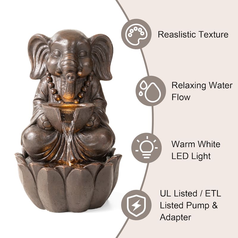 Glitzhome Polyresin Meditating Buddha Frog/Elephant Statue Outdoor Water Fountain with LED Lights